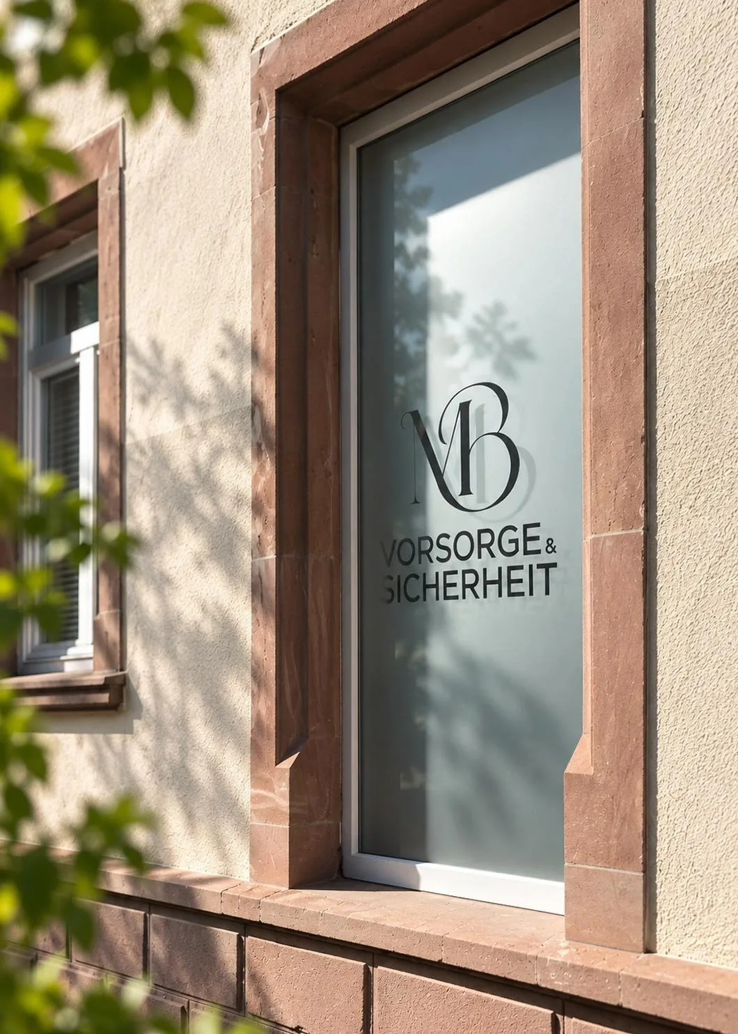 Bürofenster von Melih Bayindir in Weinheim mit dem Schriftzug MB Vorsorge & Sicherheit